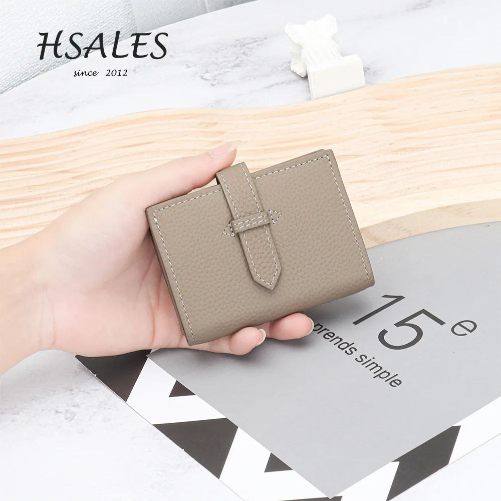 Carteras pequeñas de cuero genuino de diseño de lujo para mujer, monedero corto de piel de vaca de alta calidad, tarjetero a la moda para mujer