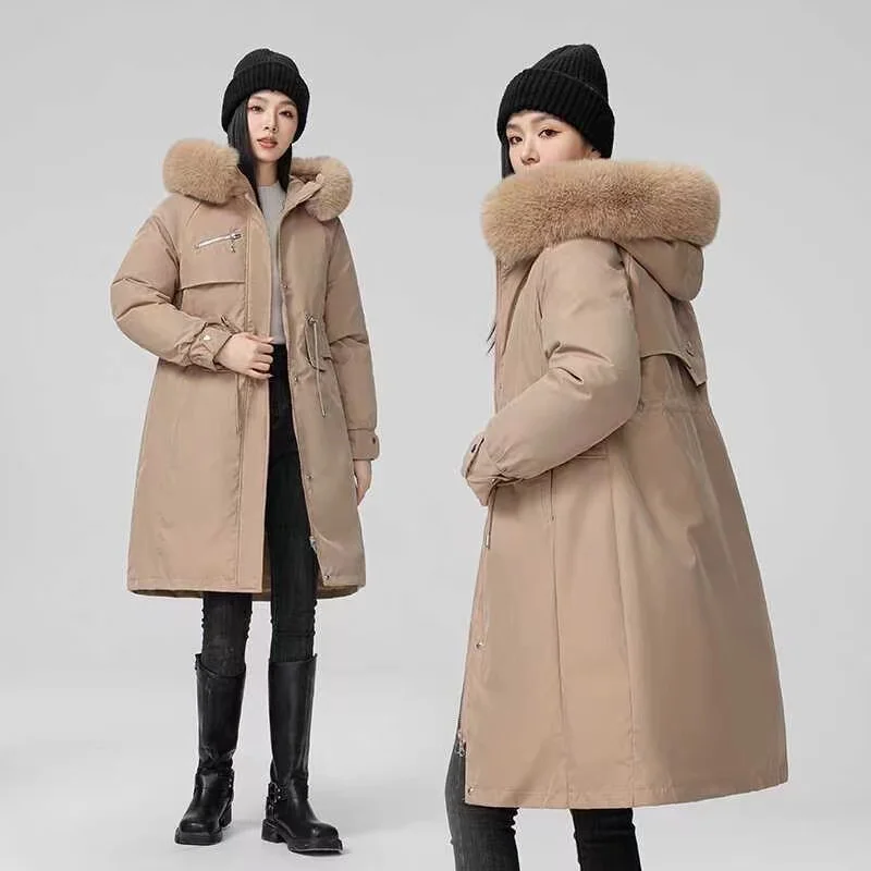 Winter Women Jacket Parka Clothes Loose Long Coat Wool Liner Hooded Jacket Fur Collar Warm Thick Warm Snow Wear Padded Parka