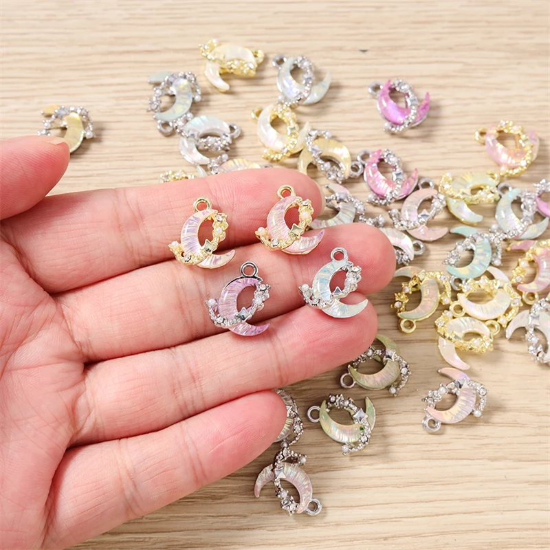 5pcs 14x15mm Cute Crystal Moon Charms Pendants for Jewelry Making Drop Earrings Necklaces Bracelets DIY Crafts Accessories