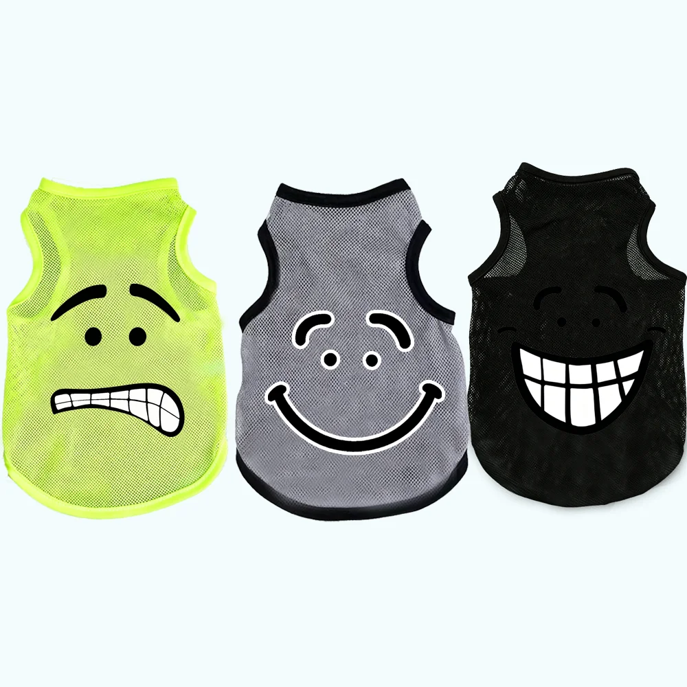 Summer Breathable Mesh Pet Vest Funny Expression Print Sleeveless Dog Shirt Cool Casual Clothes for Medium Puppy Cat Apparel