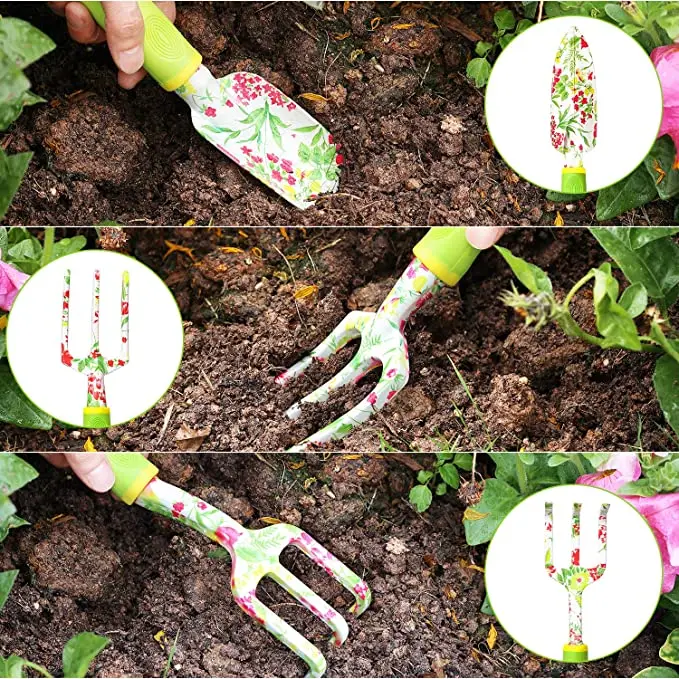 OEM Factory Price Aluminum Alloy 6 Pieces Gift Printed Floral Gardening Tool Set