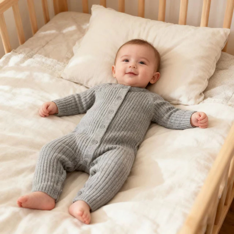 

2025 New 0-24M Spring Toddler Baby Boy Girl Knitted Romper Infant Baby Boys Girls Solid Knitted Jumpsuit Baby Crawling Clothes