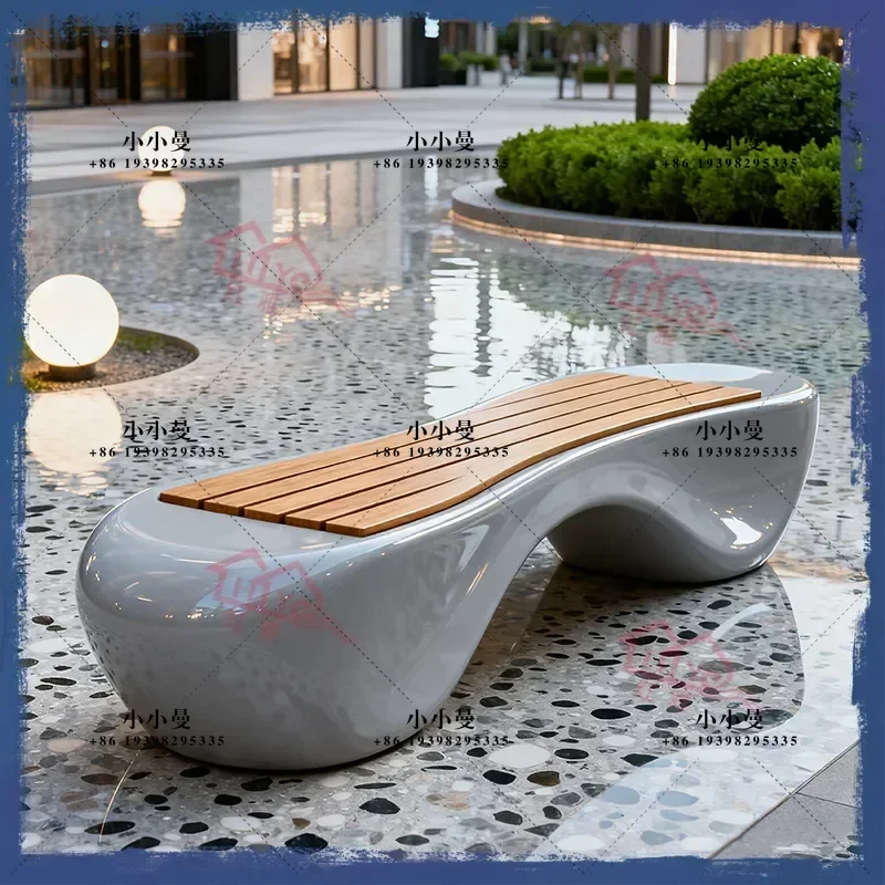 Modern Commercial Landscape Special Shaped Leisure Seat FRP Solid Wood Combined Art Modeling Outdoor Public Bench