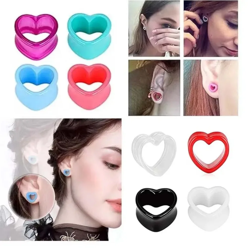 2pcs Heart Shape Acrylic Ear Plugs Set Mixed Colors Stretcher Tunnel Dilator Piercing Jewelry 2g-7/8