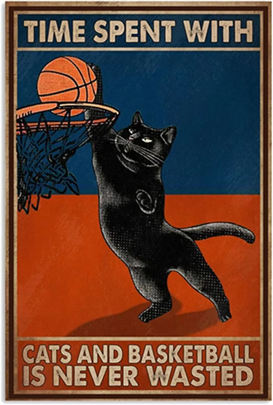 Funny Tin Sign Time Spend with Cat and Basketball is Never Wasted Black Cat Metal Tin Sign Vintage Wall Decor for Home Bars sign