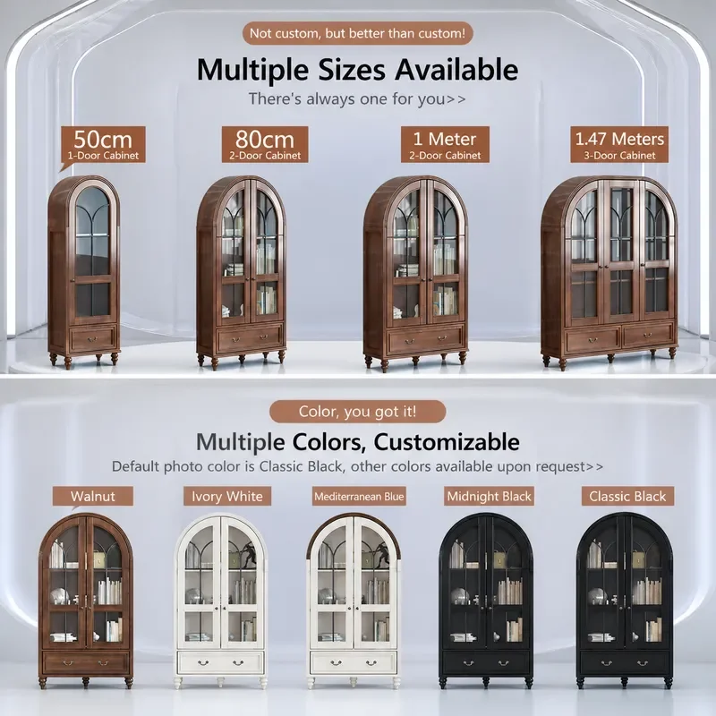 Solid Wood Wine Cabinet Walnut Color American Style Dining Sideboard Living Room TV Stand Glass Door Storage Cabinet for Home