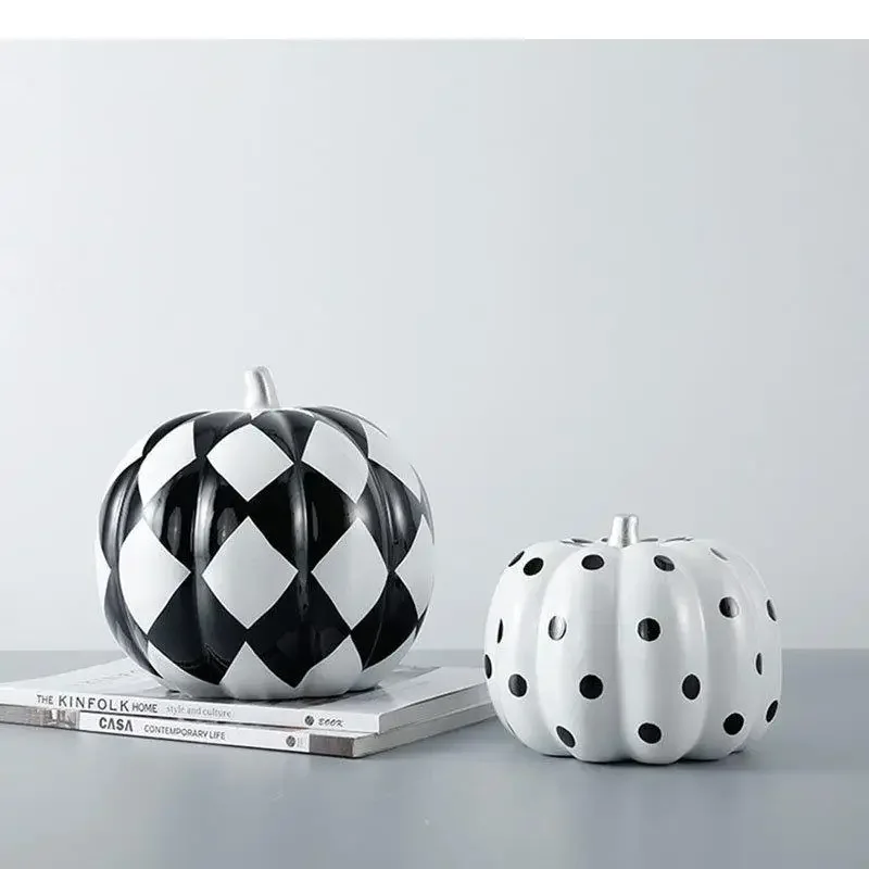 Pumpkin Sculpture Desk Decoration Black and White Dot Statue Room Aesthetics Decor Resin Crafts Ornaments