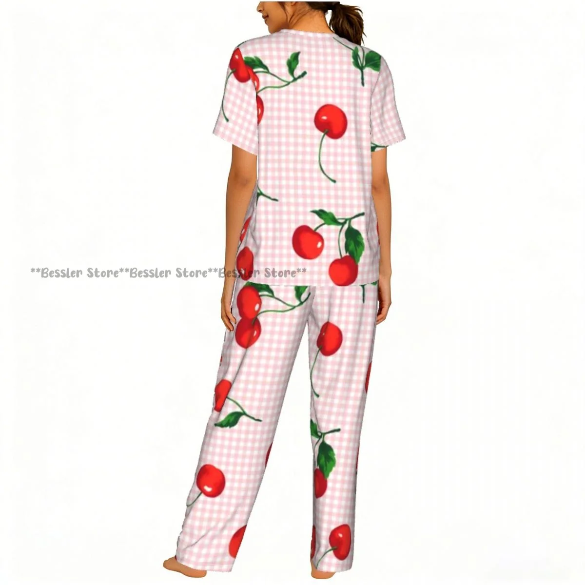 Cherry Pajamas Set Short-sleeved Women Home Clothing 4