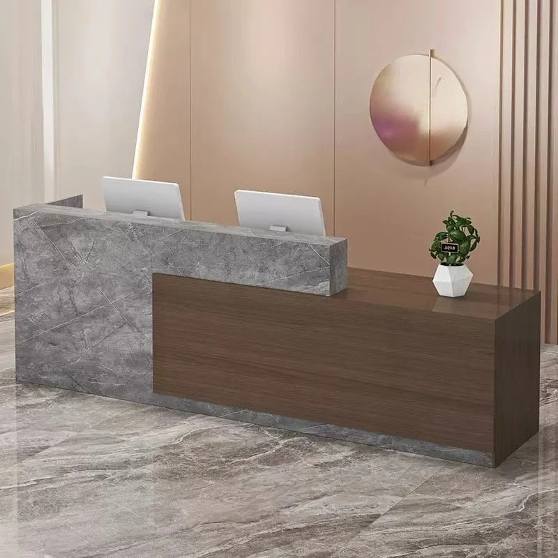 Elegant Wooden Minimalist Reception Desk Modern Front Service Reception Desk Luxury Infodesk Empfangs Theke Reception Furniture