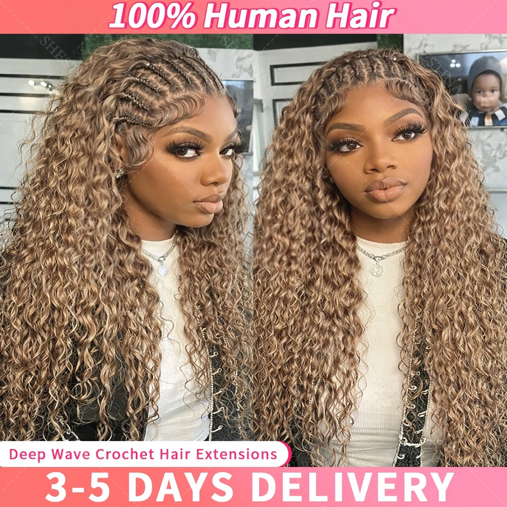 

Blonde Highlight Deep Wave Curly Human Crochet Hair Bulk Human Hair Extensions For Braids Reusable Loose Water Wave Crochet Hair