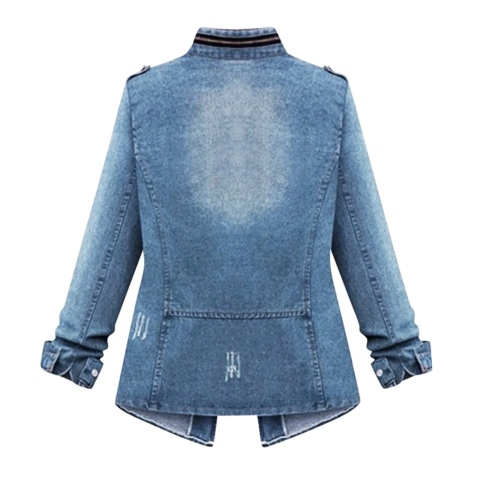 Denim Jacket Womens Casual Solid Casual Oversize Autumn Ladies Slim Jeans Chain Jacket Pocket Coat 2023 Plus Size