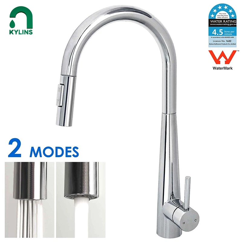 KYLINS Stainless steel Chrome  Kitchen Faucet Pull Out Kitchen Sink Water Tap Single Handle Hot And Cold Mixer Tap 360 Rotation