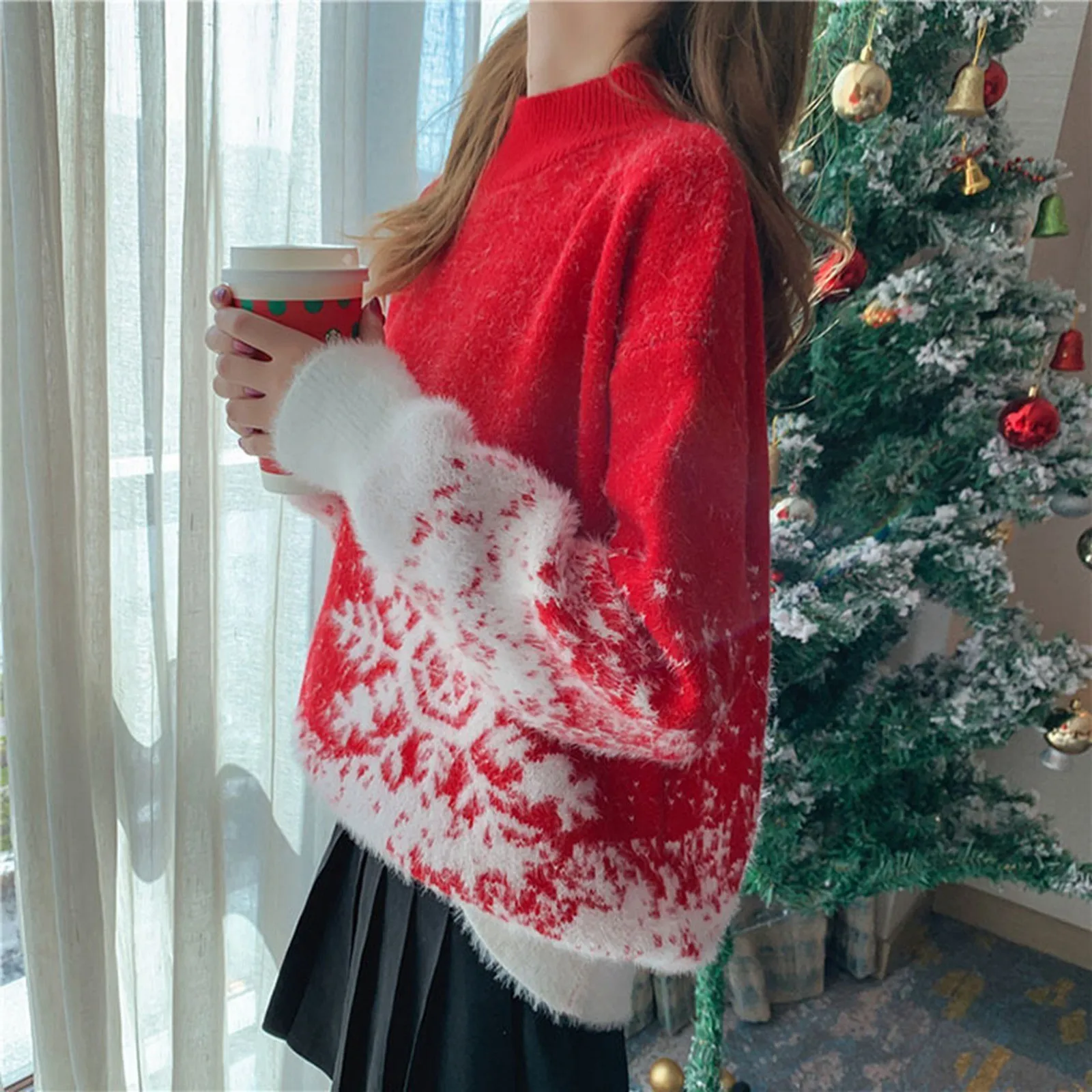 2024 Women\'s Sweater Winter Autumn New Year Christmas Sweater Pullover Long Sleeve Half Turtleneck Knitwear Female Jumper свитер