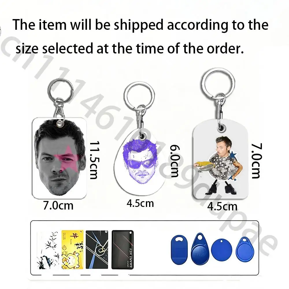 H-Harry S-Styles Protective Printed Leather Card Case Metal Keychain for Bank Credit Bus Subway ID Cards