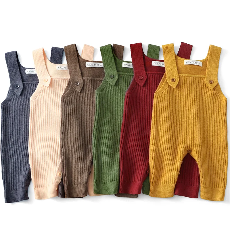 

Новинка 2023 года, весенние штаны в корейском стиле для маленьких девочек и мальчиков 0-3 лет, однотонные вязаные комбинезоны для малышей, наряды