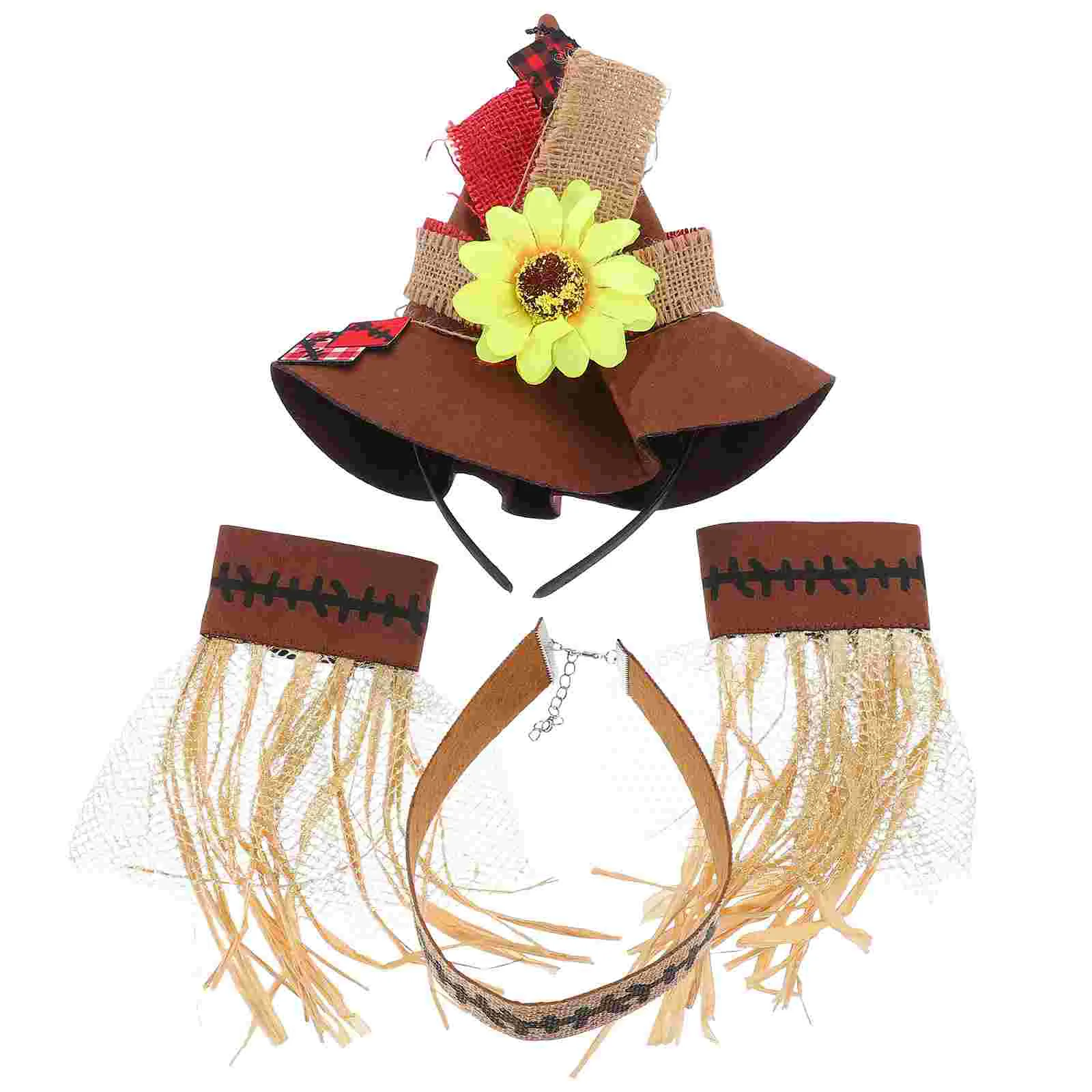 Conjunto de paja de 4 piezas para Halloween, accesorios de fiesta, Kit de Cosplay, sombrero, Disfraces para niños