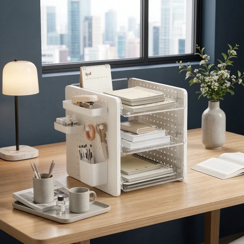 Desktop Pegboard Organizer Rack Multi Layer Storage Shelf for Office Files Cosmetics A4 Paper Desk Accessories 데스크 정리 선반
