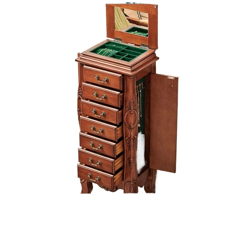 American storage cabinet, European solid wood carving flower bedroom jewelry cabinet