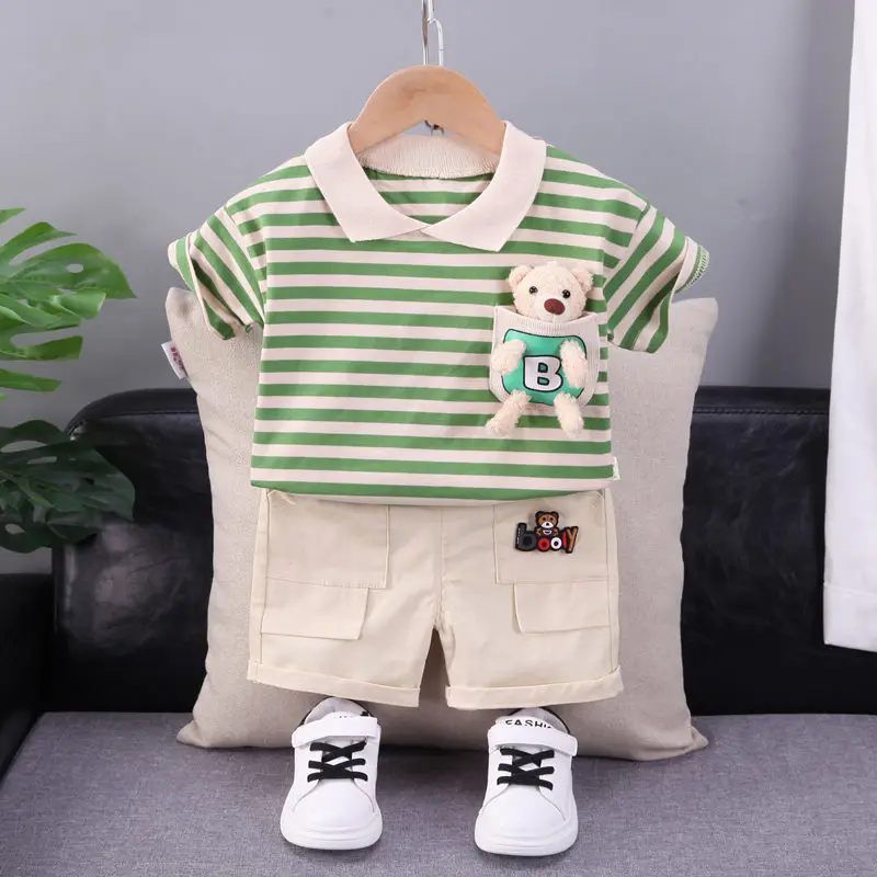 Summer Children Boys Clothing Kids Cartoon Strips T-Shirt Shorts 2Pcs/Set Toddler Sport Baby Cotton Tracksuits 1 2 3 4 5 Years