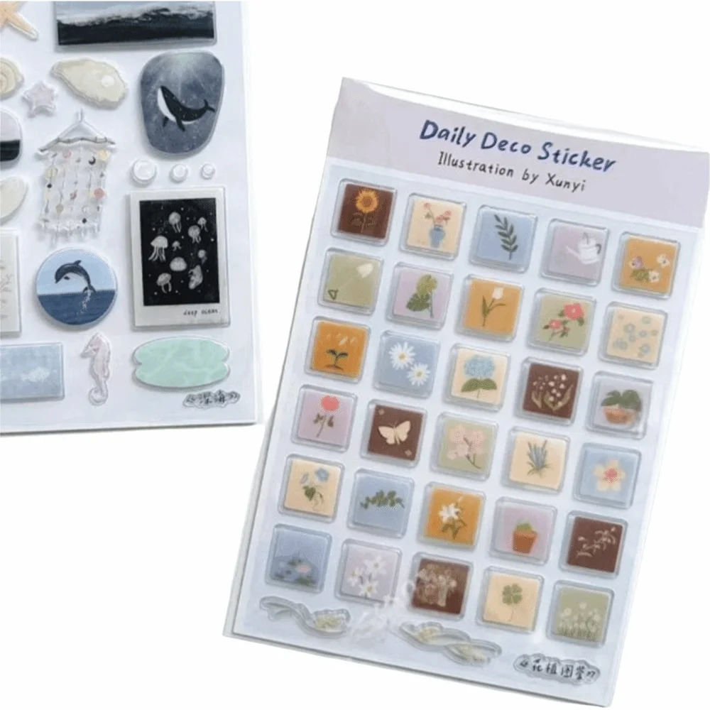 Pegatinas de gelatina 3D del mundo del océano de dibujos animados, Gel de resina transparente, decoración autoadhesiva, pegatinas decorativas, pegatinas para diario DIY