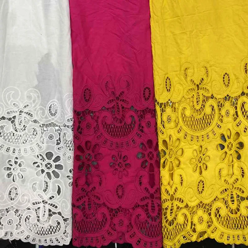 

High-end 100% cotton embroidered hollow lace fabric with full lace pattern for dress hems women's dresses shirt fabric