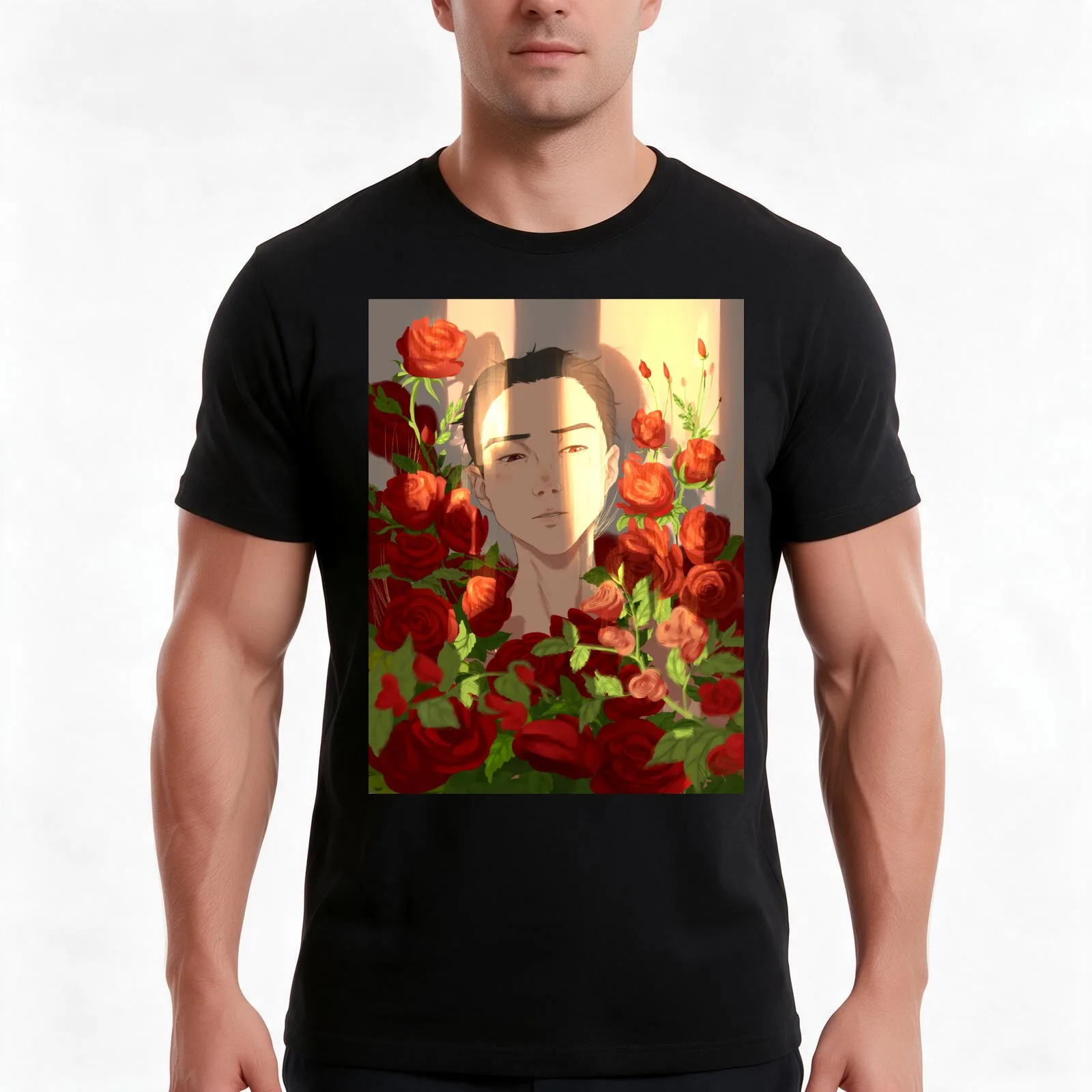 surrounded by flowers T-Shirt, Summer Casual Cotton Tee, Oversized Streetwear Tops, Vintage Graphic Print, Unisex Men Women