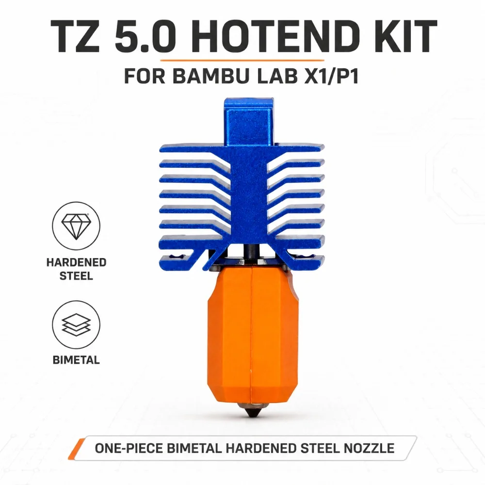 TZ5.0 Hotend-Kit für Bambu Lab P1P/P1S Einteilige Bimetall-Düse aus gehärtetem Stahl, 0,4 mm, für Bambulab X1/X1C 3D-Druckerzubehör