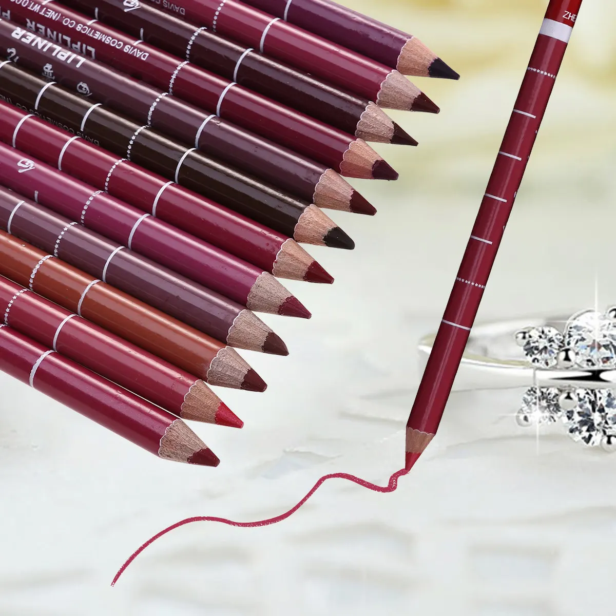 12Pcs Professional Lip Liner Pencil Set Waterproof Smudge Proof Fade Resistant for Bridal Makeup Natural Look Lip Definition Kit