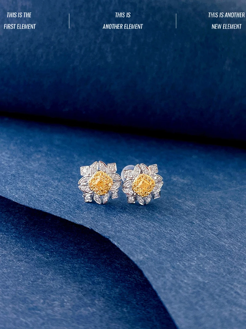 LUOWEND 100% 18K White Gold Earrings Real Natural Yellow Diamond Earrings for Women Elegant Romantic Style High Party Jewelry