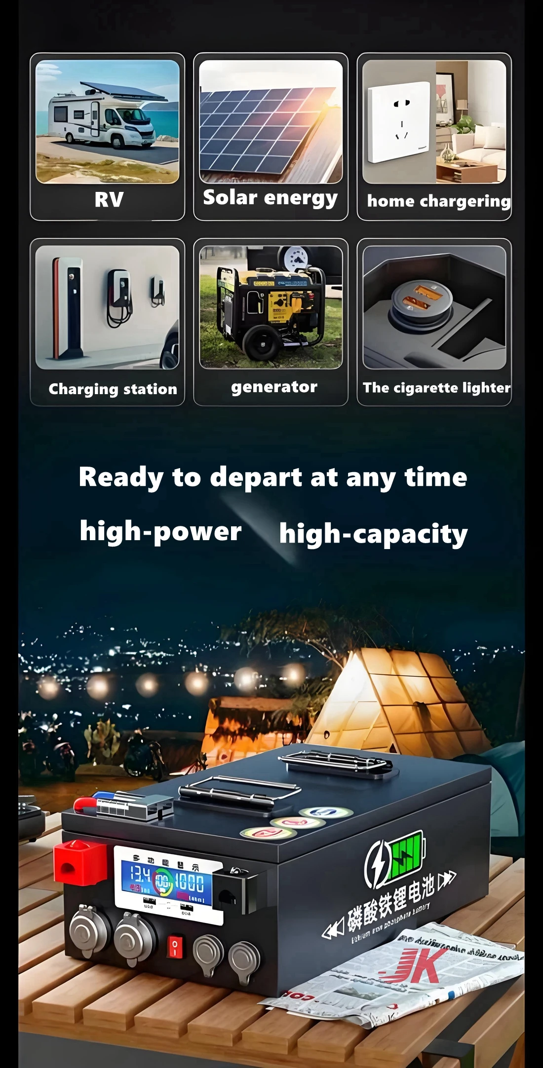 Bluetooth BMS App 24V 500ah 600ah 1000Ah rechargeable LiFePO4 battery deep cycle multifunctional Outdoor Portable power+charger