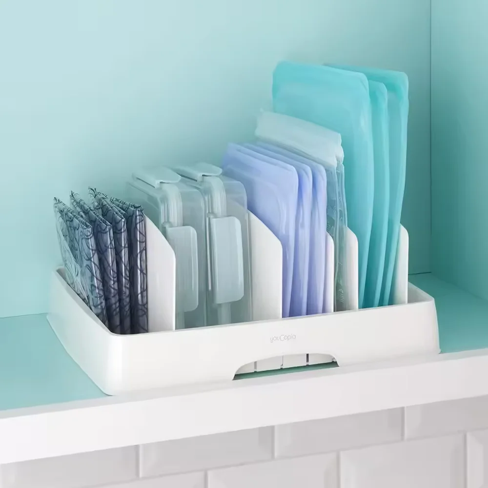 

1-3 PCS Lid & Wrap Organizer with Compartments, Adjustable Cutlery Tray, Storage Box for Kitchen Cabinet & Desktop Organization