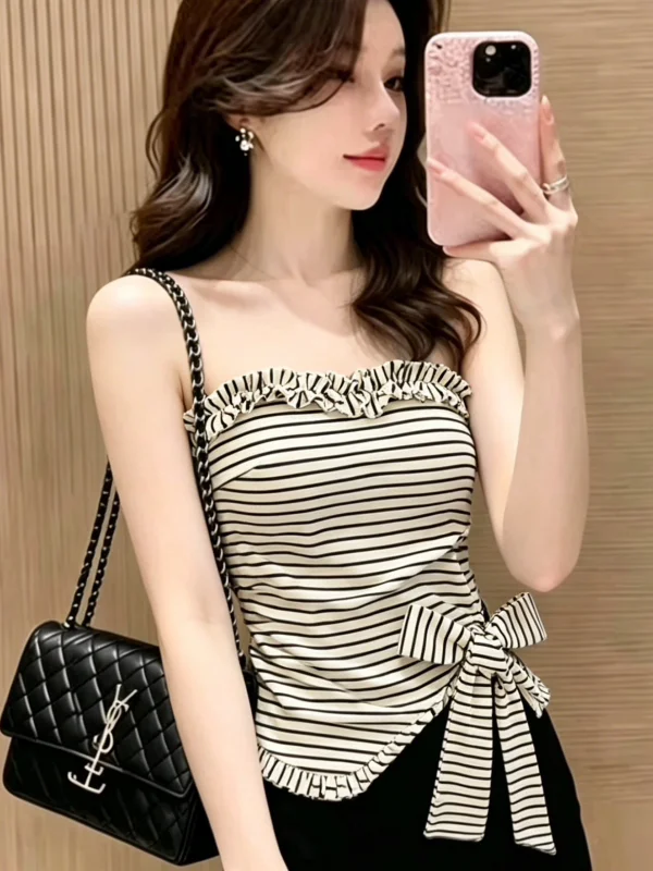 Sexy Striped Tube Top Vest Irregular Summer Style for Trendy Girls Self-Preserved Cotton Blend Comfortable Fit Outerwear