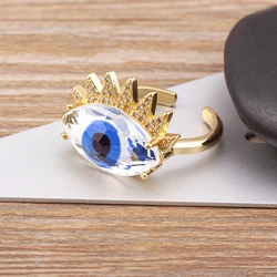 Nidin Trendy Bohemian Lucky Colorful Evil Eye Transparent Rhinestone Opening Adjustable Ring Womem Elegant Jewelry Fine Gift