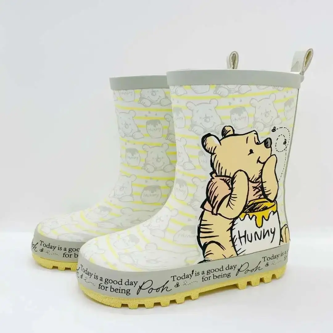 Disney cartoon kids Pooh Rain Boots Student Rain Boots Children's  Fashion  Shoes Non-Slip  shoes