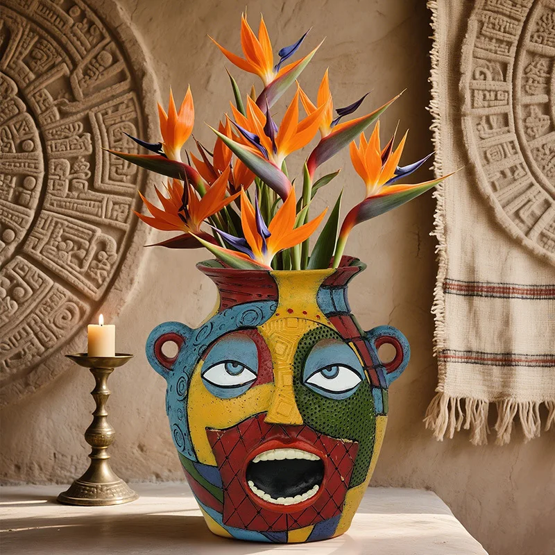 nordic-hand-drawn-abstract-facial-expressions-flower-pot-resin-ornament-creative-art-home-courtyard-garden-landscape-decoration
