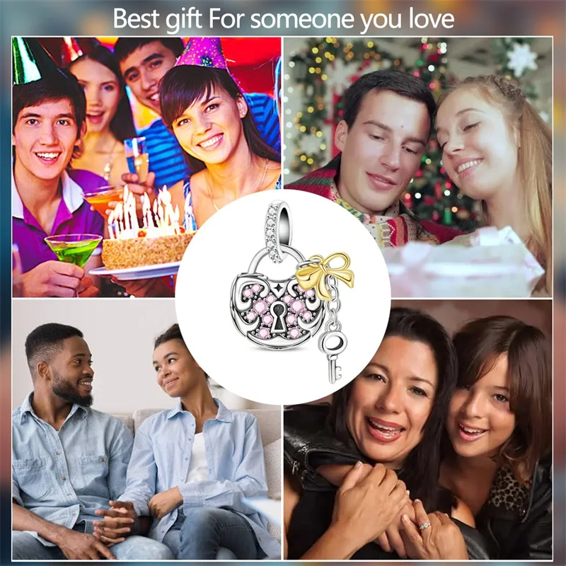 New 925 Sterling Silver Nostalgic Love Lock CZ Zircon Charms Bead Fit 3mm Original Bracelet DIY Couple Birthday Jewelry Gifts