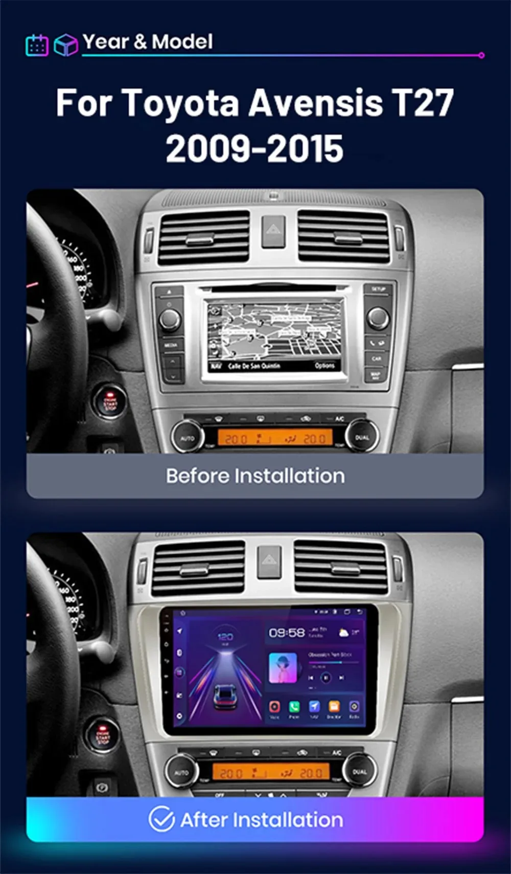 Android 14 Carplay Auto Car Radio For Toyota Avensis T27 2008-2015 GPS Navi Multimedia Automative Stereo WiFi 4G Radio Bluetooth