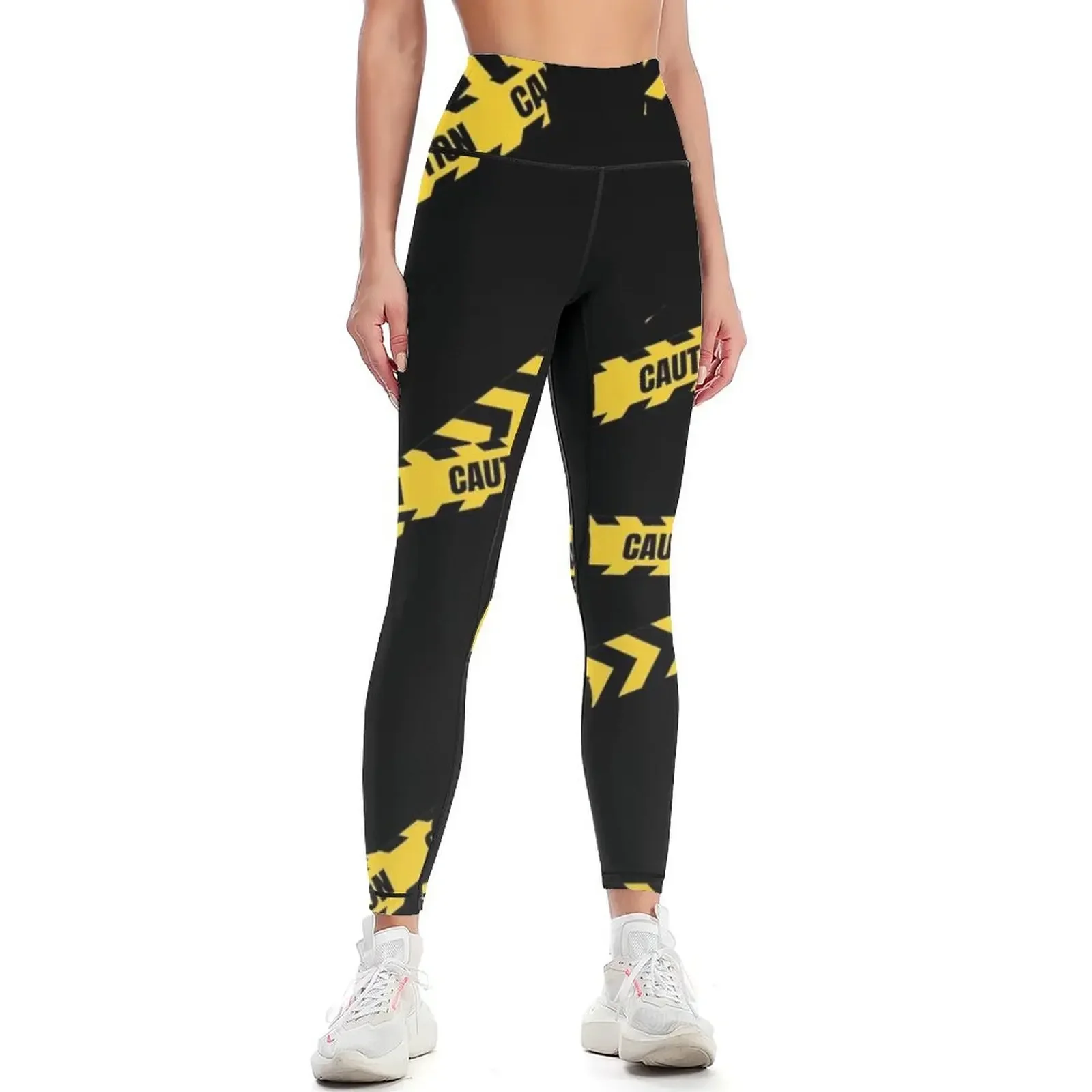 

Black & Yellow Caution Tape Leggings gym sportswear woman Women's trousers active wear fitness set gym Womens Leggings