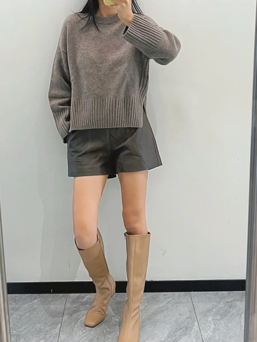 

Женские брюки DAHUI из натуральной кожи с эластичным поясом, из овчины, полностью эластичные, повседневные, облегающие, модные