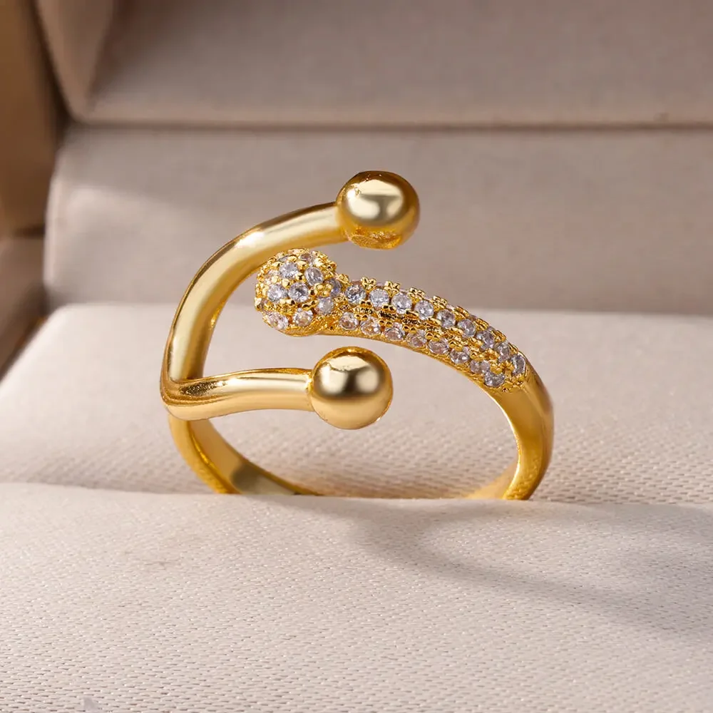 Zircon Double Crossed Shape Rings For Women Gold Plated Stainless Steel Cross Ring Luxury Wedding Couple Rings Aesthetic Jewerly