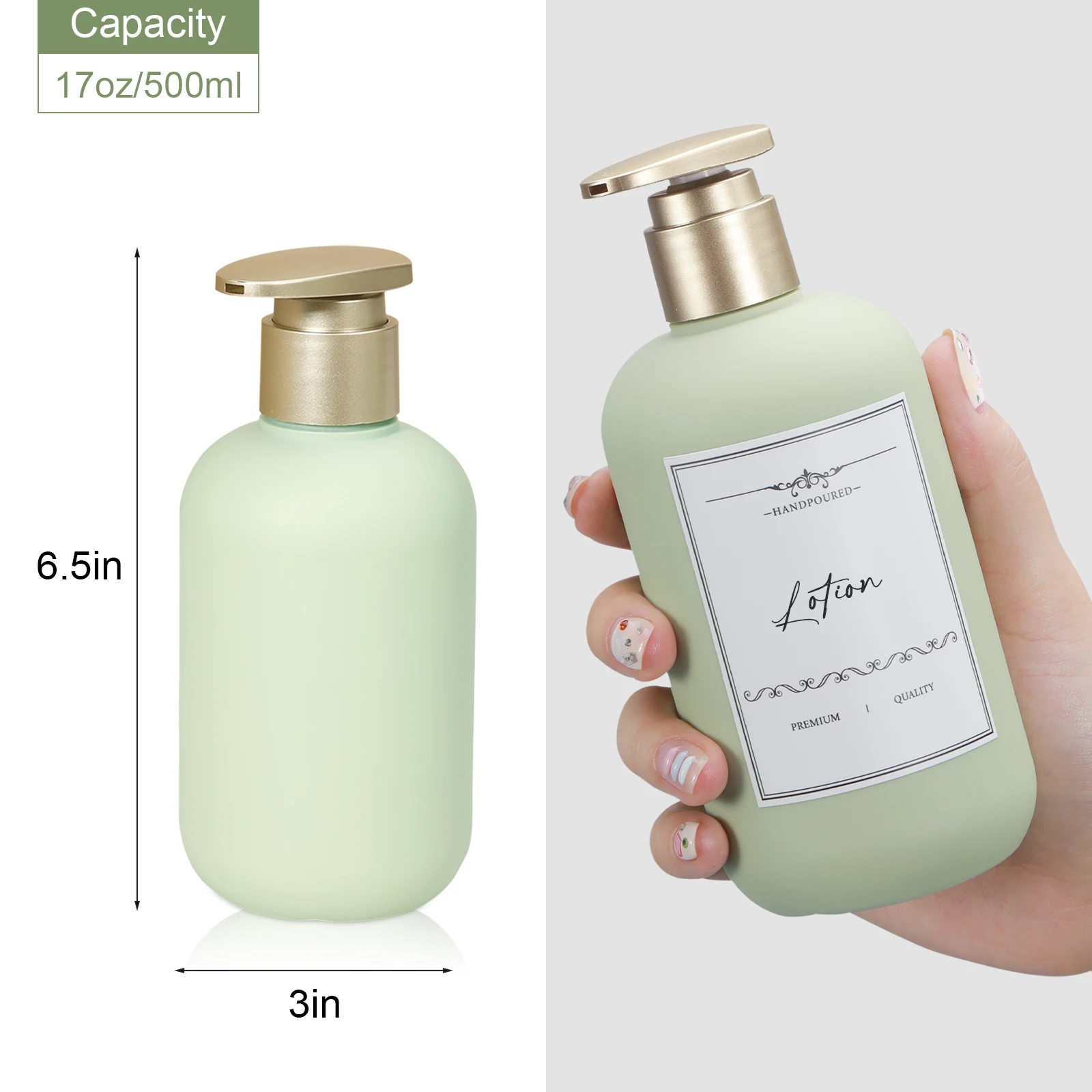 Plastic travel shampoo bottle, leak-proof, easy to use with pump head