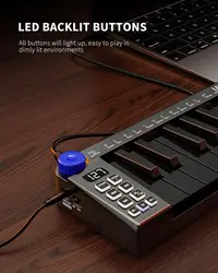 LEKATO-miniteclado MIDI con mando a distancia, teclado MIDI pequeño de 25 teclas, Bluetooth, 360 botones