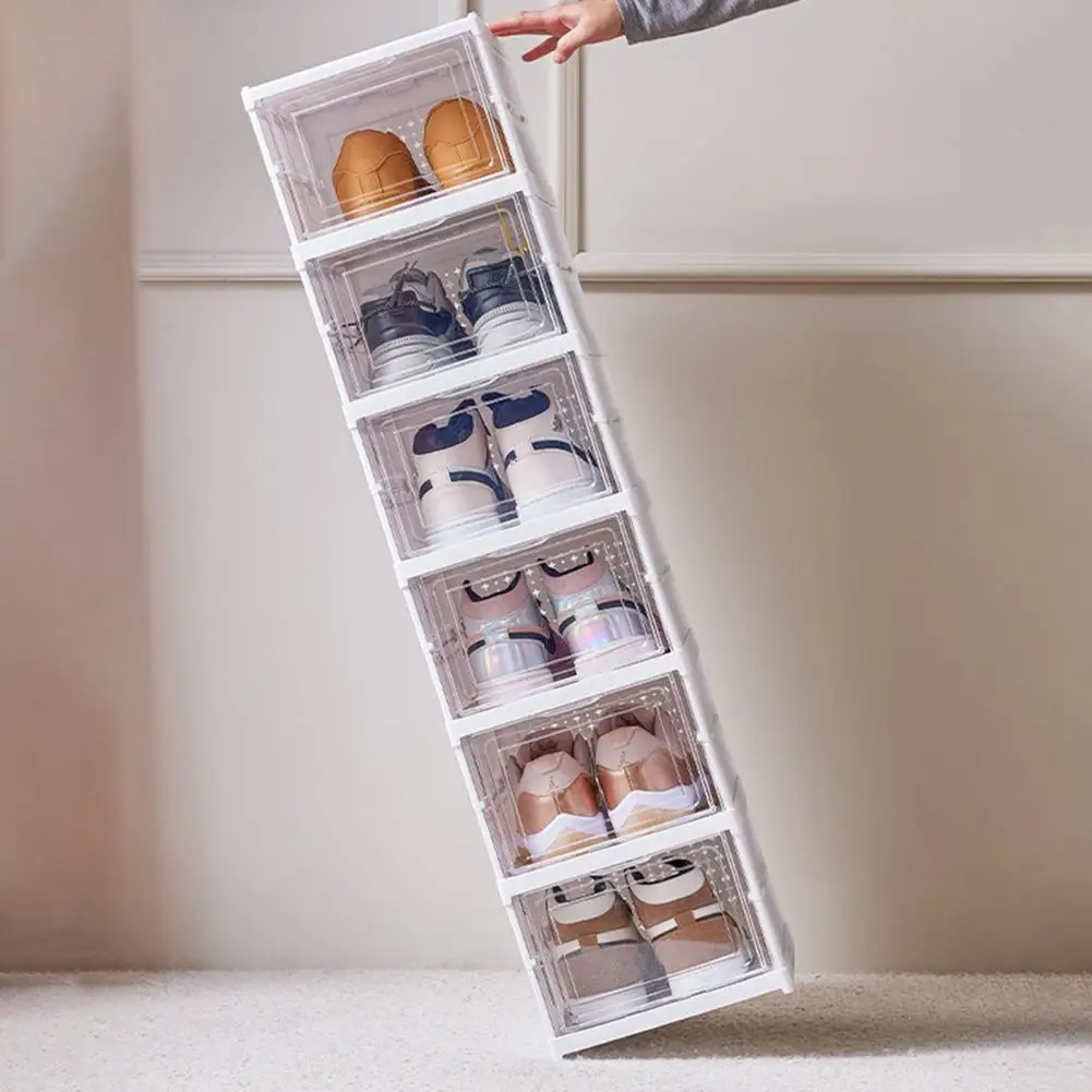 Shoe Storage Box Bedroom Shoe Storage Rack Dustproof Stackable Shoe Storage Container with Visible Door for High Heels Capacity