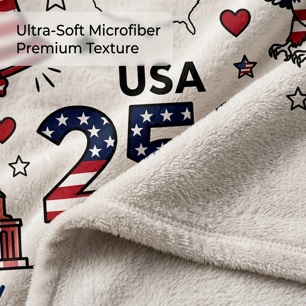 1PC American 250th Independence Day Iconic USA Symbols Thick Flannel Blanket, Soft Warm Portable Throw, Great Gift for Boys Girl