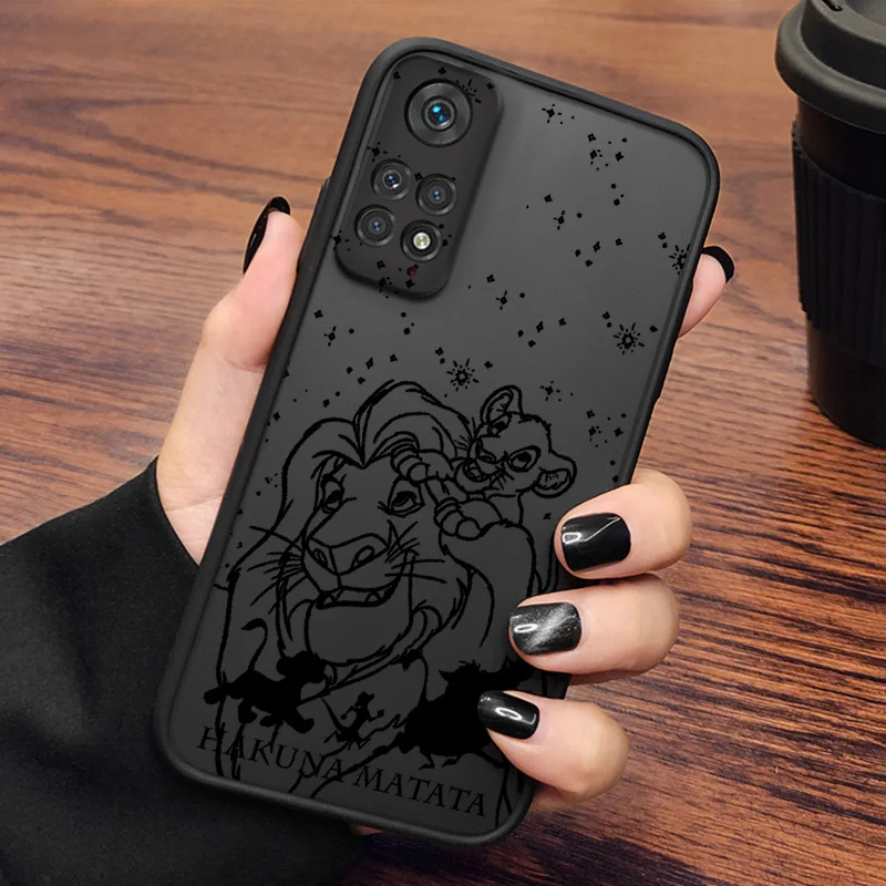 Disney Lion King Phone Case For Xiaomi Redmi Note 5 11 12 Turbo 13 S T E Pro Plus 4G 5G Frosted Translucent Funda Cover Silicone