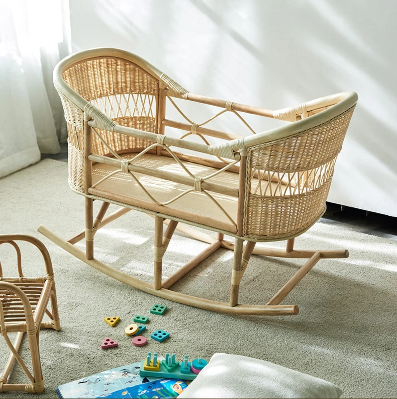 Superior Rattan Baby Little Bed Crib Vintage Rattan Bassinet Babies and Kid Tiny Bed Outdoor Apartment Hotel Other Kids\' Beds