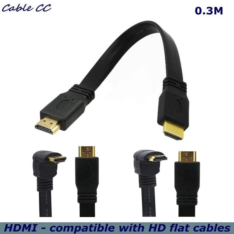 30CM 1.4V HDMI-compatible Extension Cable Flat Cable Elbow 90 Degree Male to Male HD Extension Cable Supports 3D 1080P