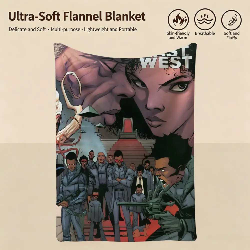 comic E-East Of West-t Throw Warm Soft Flannel Blanket, Multi-use for Sofa Bed Camping Travel Nap