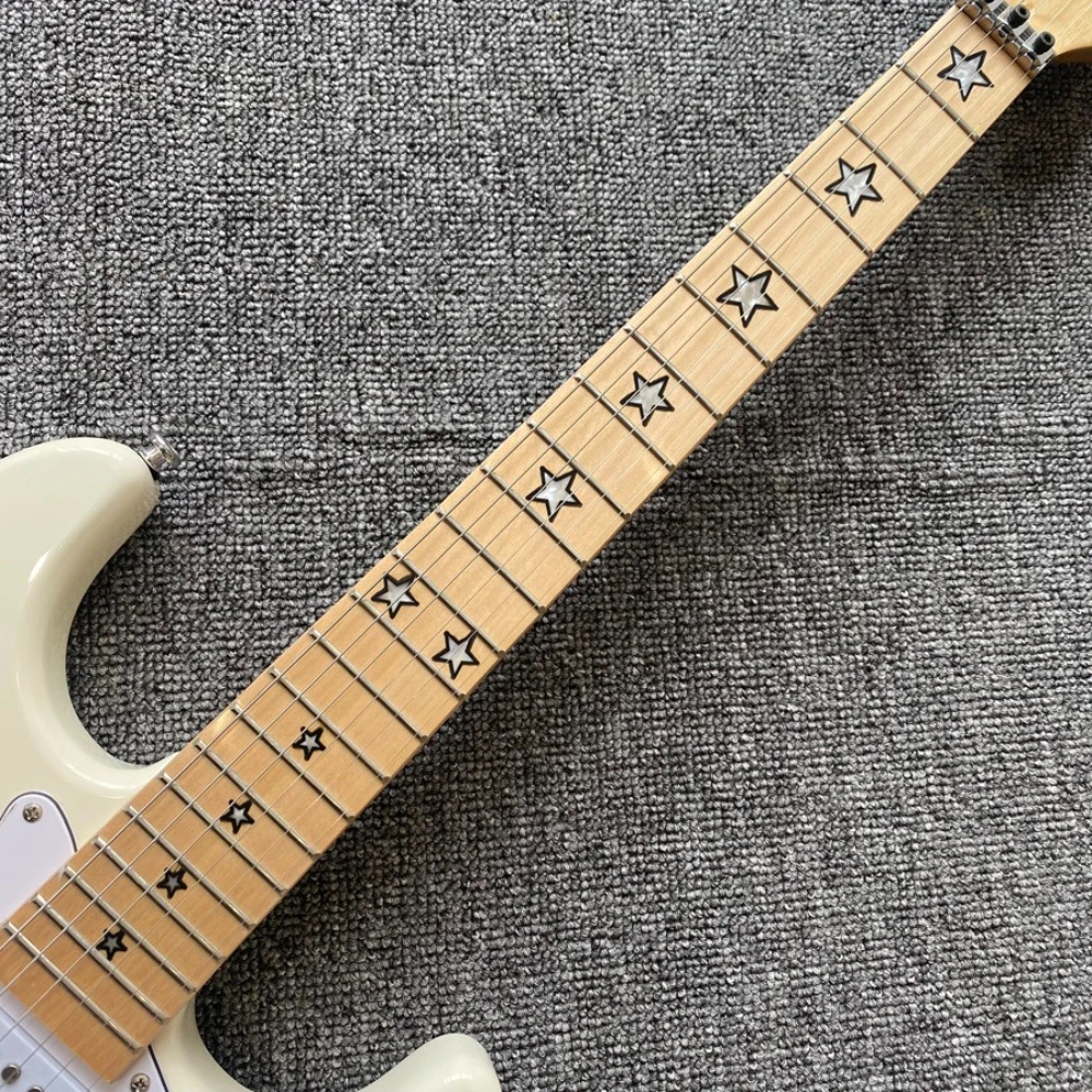 39 Inch Milk White Electric Guitar Maple Fretboard with White Pickguards SSH Pickups Tremolo Bridge view 4