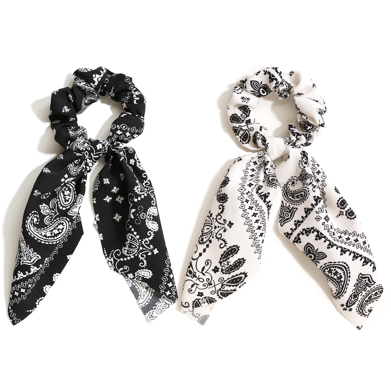 1/2 pièces Satin imprimé léopard et Paisley cheveux chouchou et ensemble d'accessoires pour cheveux attaches pour cheveux porte-queue de cheval élastiques pour cheveux bandes de cheveux